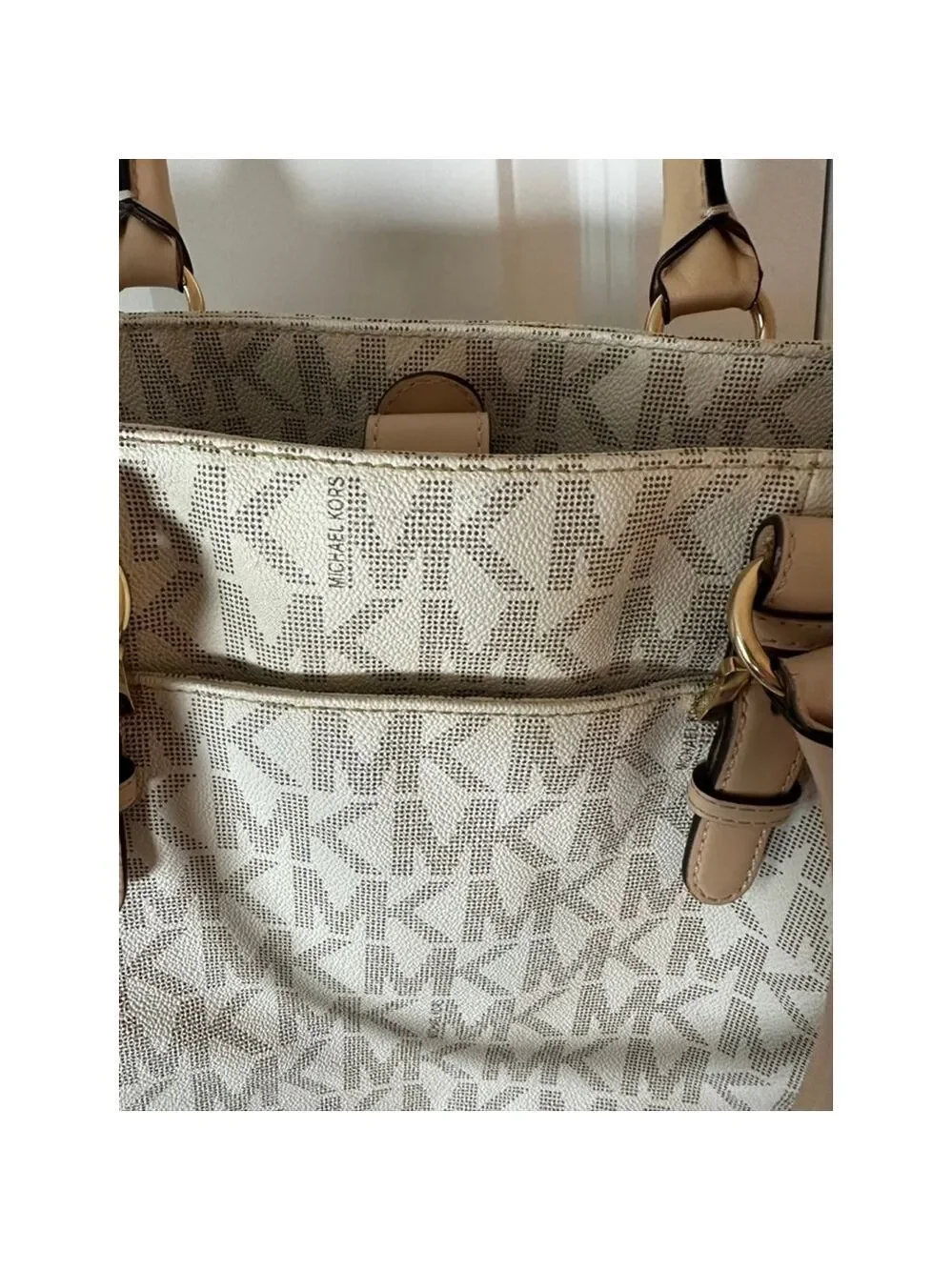 Women's Michael Kors White & Beige Monogram Tote Bag, One Size